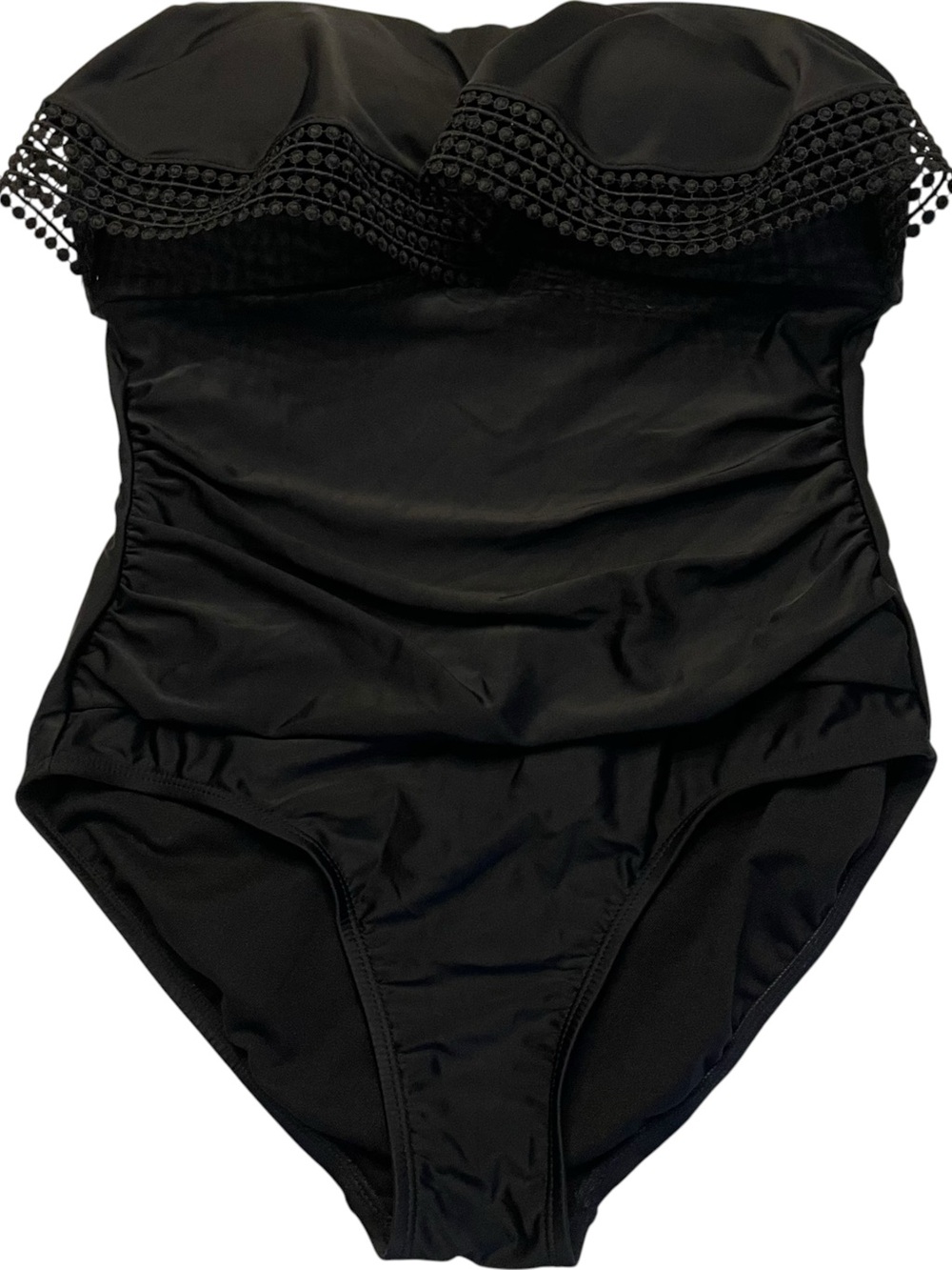 Kono Sol Black Strapless Ruffled Bandeau One Piece Swimsuit sz L